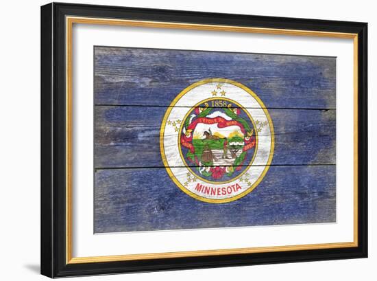 Minnesota State Flag - Barnwood Painting-Lantern Press-Framed Art Print