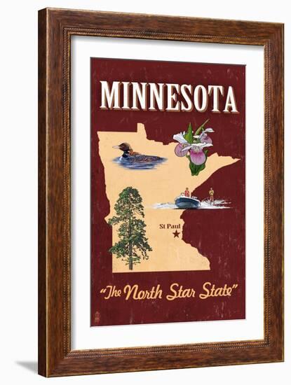 Minnesota - State Icons-Lantern Press-Framed Art Print