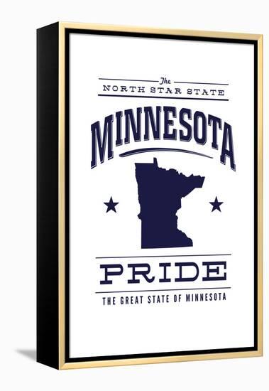 Minnesota State Pride - Blue on White-Lantern Press-Framed Stretched Canvas