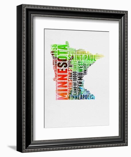 Minnesota Watercolor Word Cloud-NaxArt-Framed Art Print