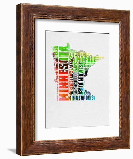 Minnesota Watercolor Word Cloud-NaxArt-Framed Premium Giclee Print
