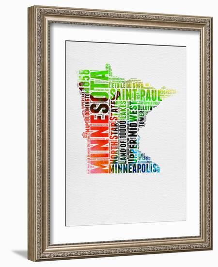 Minnesota Watercolor Word Cloud-NaxArt-Framed Art Print