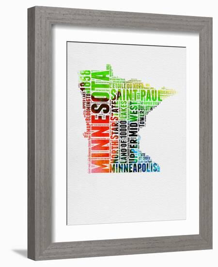 Minnesota Watercolor Word Cloud-NaxArt-Framed Art Print