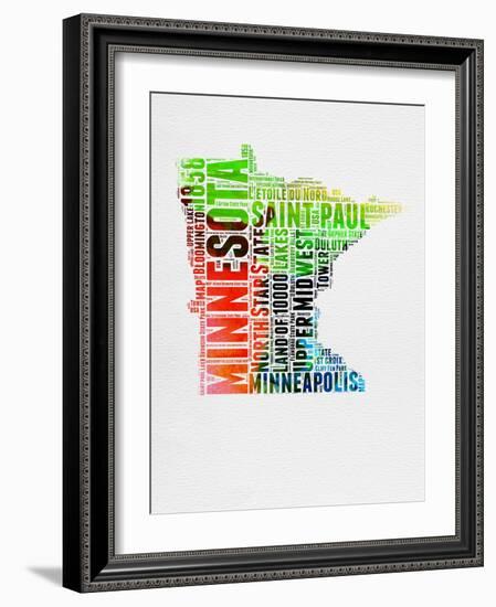 Minnesota Watercolor Word Cloud-NaxArt-Framed Art Print