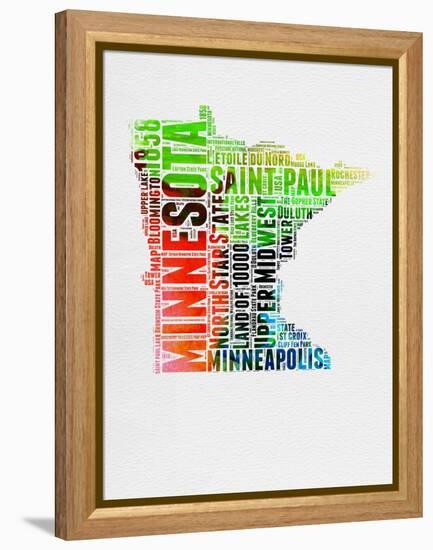 Minnesota Watercolor Word Cloud-NaxArt-Framed Stretched Canvas