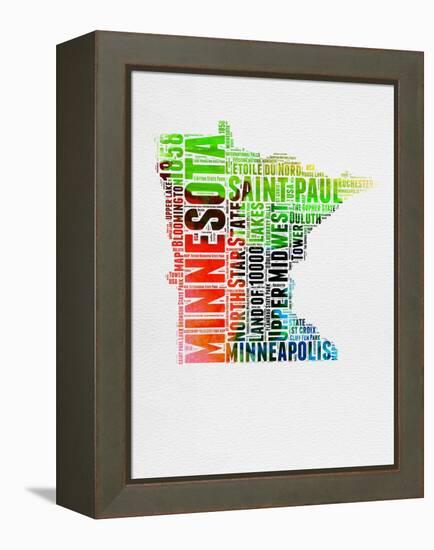 Minnesota Watercolor Word Cloud-NaxArt-Framed Stretched Canvas