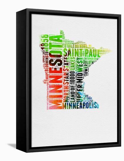 Minnesota Watercolor Word Cloud-NaxArt-Framed Stretched Canvas