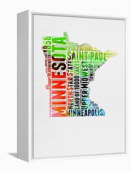 Minnesota Watercolor Word Cloud-NaxArt-Framed Stretched Canvas