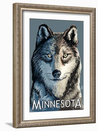 Minnesota - Wolf Up Close-Lantern Press-Framed Art Print