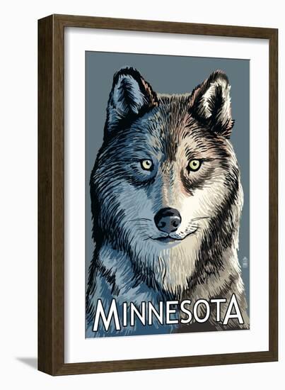 Minnesota - Wolf Up Close-Lantern Press-Framed Art Print