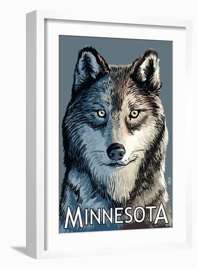 Minnesota - Wolf Up Close-Lantern Press-Framed Art Print