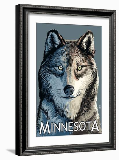 Minnesota - Wolf Up Close-Lantern Press-Framed Art Print