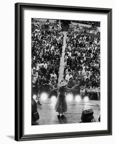 Minnie Pearl Performing, Shot from Above and Behind with Engaged Audience, at Grand Ole Opry Show-Yale Joel-Framed Premium Photographic Print