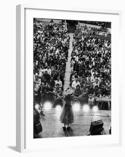 Minnie Pearl Performing, Shot from Above and Behind with Engaged Audience, at Grand Ole Opry Show-Yale Joel-Framed Premium Photographic Print