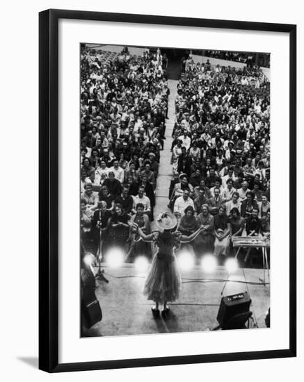 Minnie Pearl Performing, Shot from Above and Behind with Engaged Audience, at Grand Ole Opry Show-Yale Joel-Framed Premium Photographic Print