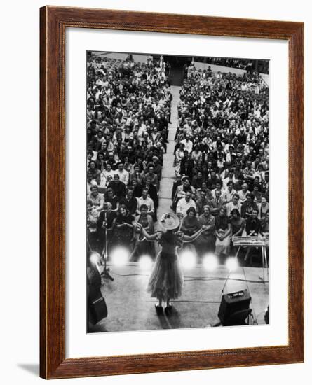 Minnie Pearl Performing, Shot from Above and Behind with Engaged Audience, at Grand Ole Opry Show-Yale Joel-Framed Premium Photographic Print