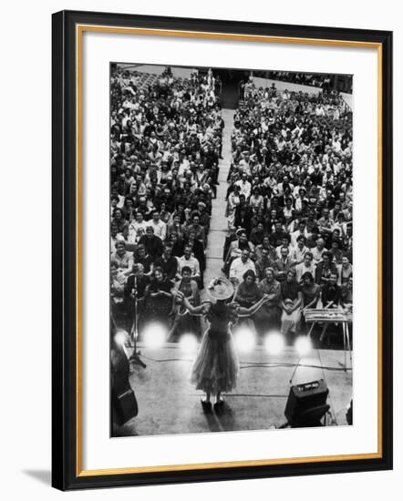 Minnie Pearl Performing, Shot from Above and Behind with Engaged Audience, at Grand Ole Opry Show-Yale Joel-Framed Premium Photographic Print