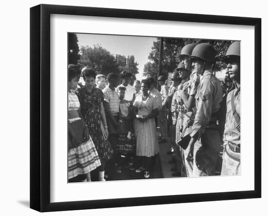 Minnijean Brown, Along with Other Black Students, Being Blocked by the Ak National Guard-Francis Miller-Framed Photographic Print