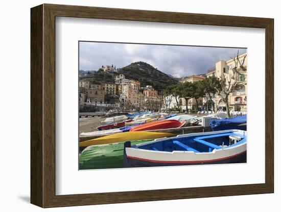Minori, Colourful Boats on the Promenade with Beach in Early Spring, Costiera Amalfitana-Eleanor Scriven-Framed Photographic Print