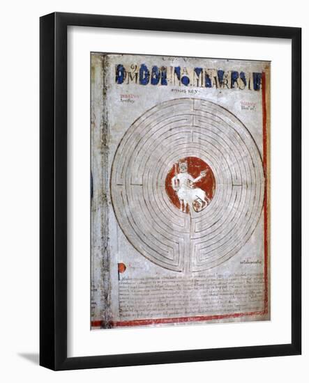 Minotaur in a labyrinth, a page from Liber Floridus, 12th century. Artist: Unknown-Unknown-Framed Giclee Print