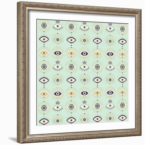 Mint Evil Eyes Pattern-Cat Coquillette-Framed Giclee Print