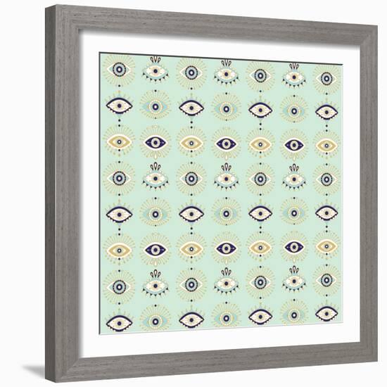 Mint Evil Eyes Pattern-Cat Coquillette-Framed Giclee Print