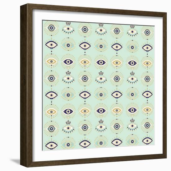 Mint Evil Eyes Pattern-Cat Coquillette-Framed Giclee Print