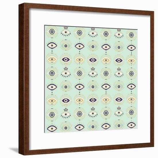 Mint Evil Eyes Pattern-Cat Coquillette-Framed Giclee Print