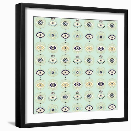 Mint Evil Eyes Pattern-Cat Coquillette-Framed Giclee Print