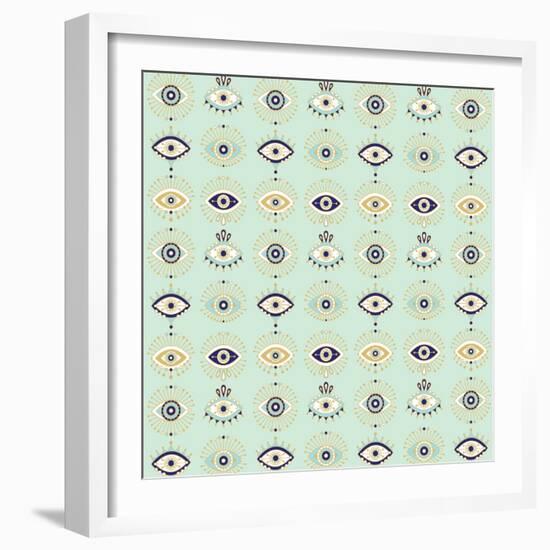 Mint Evil Eyes Pattern-Cat Coquillette-Framed Giclee Print