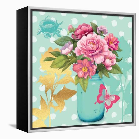 Mint Mason Jar Bouquet-null-Framed Stretched Canvas