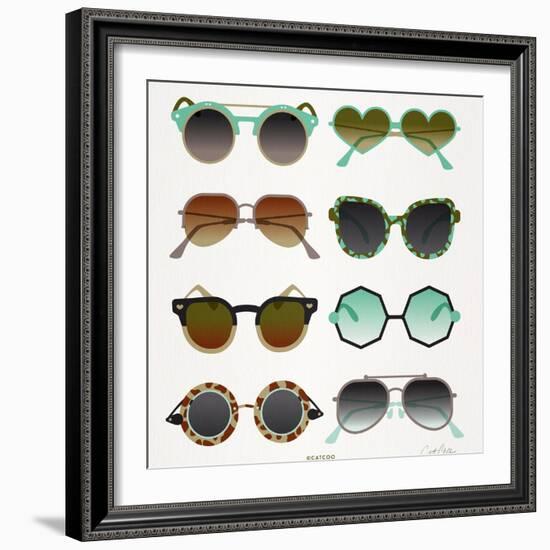 Mint Tan Sunglasses-Cat Coquillette-Framed Art Print