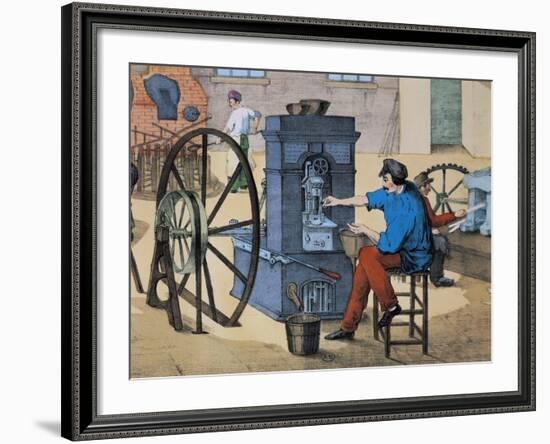 Mint with Workers Minting Coins, Print, France, 19th Century-null-Framed Giclee Print