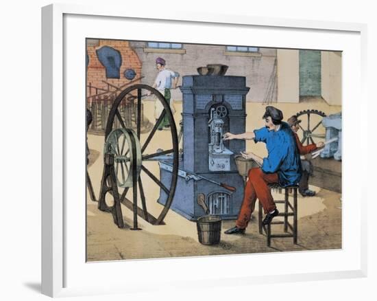 Mint with Workers Minting Coins, Print, France, 19th Century-null-Framed Giclee Print