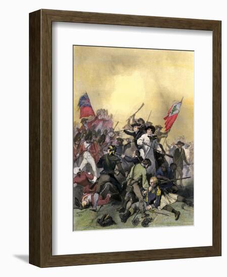 Minutemen at the Battle of Bunker Hill at the Outbreak of the American Revolution, c.1775-null-Framed Giclee Print