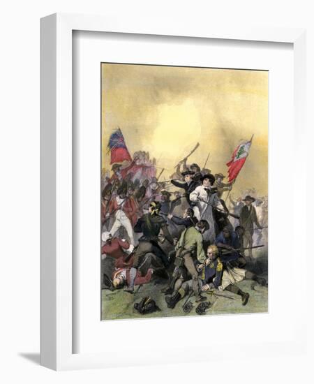 Minutemen at the Battle of Bunker Hill at the Outbreak of the American Revolution, c.1775-null-Framed Giclee Print