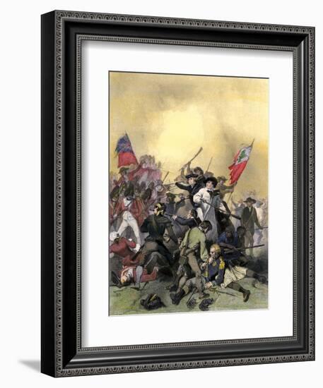 Minutemen at the Battle of Bunker Hill at the Outbreak of the American Revolution, c.1775-null-Framed Giclee Print