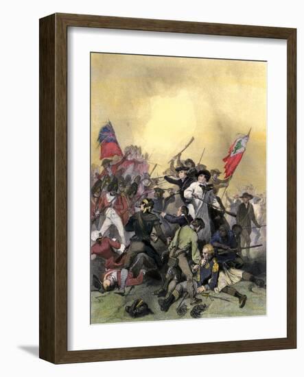 Minutemen at the Battle of Bunker Hill at the Outbreak of the American Revolution, c.1775-null-Framed Giclee Print