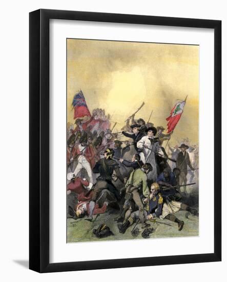 Minutemen at the Battle of Bunker Hill at the Outbreak of the American Revolution, c.1775-null-Framed Giclee Print