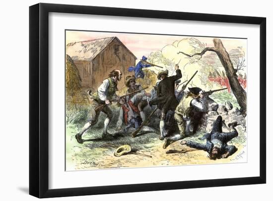 Minutemen at the Battle of Lexington, Starting the American Revolutionary War, c.1775-null-Framed Giclee Print