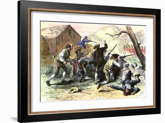 Minutemen at the Battle of Lexington, Starting the American Revolutionary War, c.1775-null-Framed Giclee Print
