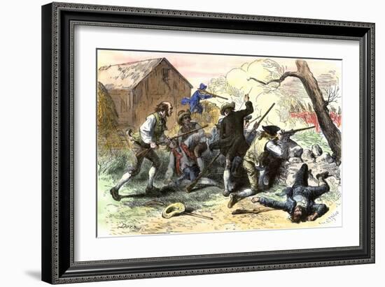 Minutemen at the Battle of Lexington, Starting the American Revolutionary War, c.1775-null-Framed Giclee Print