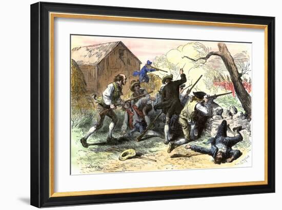 Minutemen at the Battle of Lexington, Starting the American Revolutionary War, c.1775-null-Framed Giclee Print