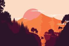 Mountain and Forest Landscape in Day, in Warm Tone. Flat Landscape. Vector Illustration.-miomart-Art Print