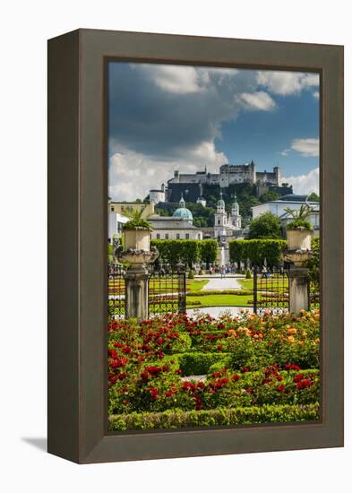 Mirabell gardens with Cathedral and Hohensalzburg castle in the background, Salzburg, Austria-Stefano Politi Markovina-Framed Premier Image Canvas