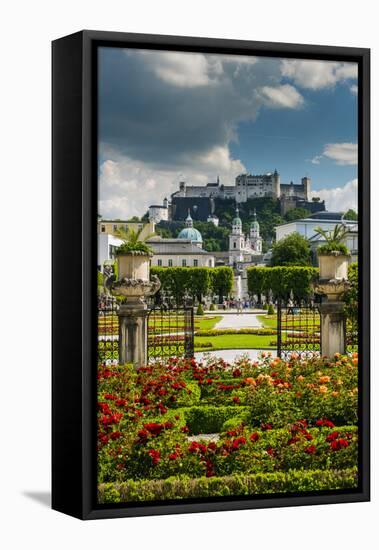 Mirabell gardens with Cathedral and Hohensalzburg castle in the background, Salzburg, Austria-Stefano Politi Markovina-Framed Premier Image Canvas