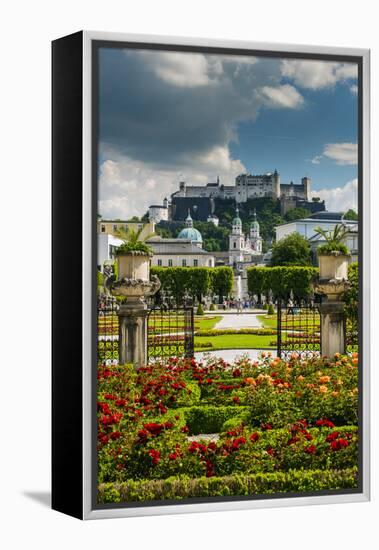 Mirabell gardens with Cathedral and Hohensalzburg castle in the background, Salzburg, Austria-Stefano Politi Markovina-Framed Premier Image Canvas