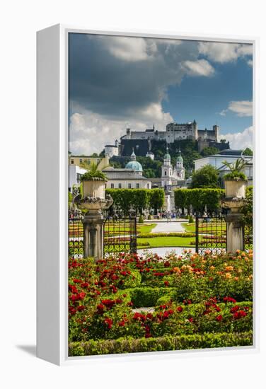 Mirabell gardens with Cathedral and Hohensalzburg castle in the background, Salzburg, Austria-Stefano Politi Markovina-Framed Premier Image Canvas