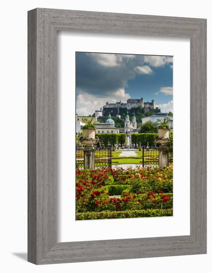 Mirabell gardens with Cathedral and Hohensalzburg castle in the background, Salzburg, Austria-Stefano Politi Markovina-Framed Photographic Print
