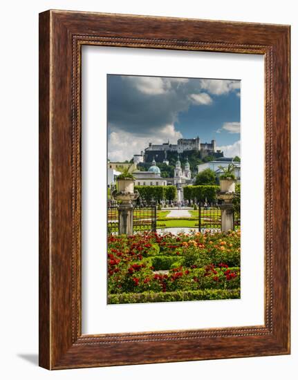 Mirabell gardens with Cathedral and Hohensalzburg castle in the background, Salzburg, Austria-Stefano Politi Markovina-Framed Photographic Print